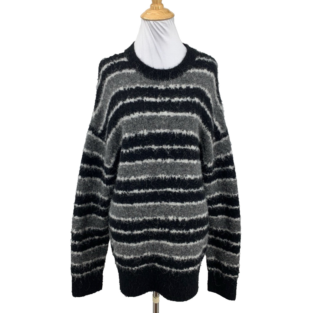 AllSaints Sweater Mens M Medium Oskar Striped Oversized Fit Wool Alpaca Blend